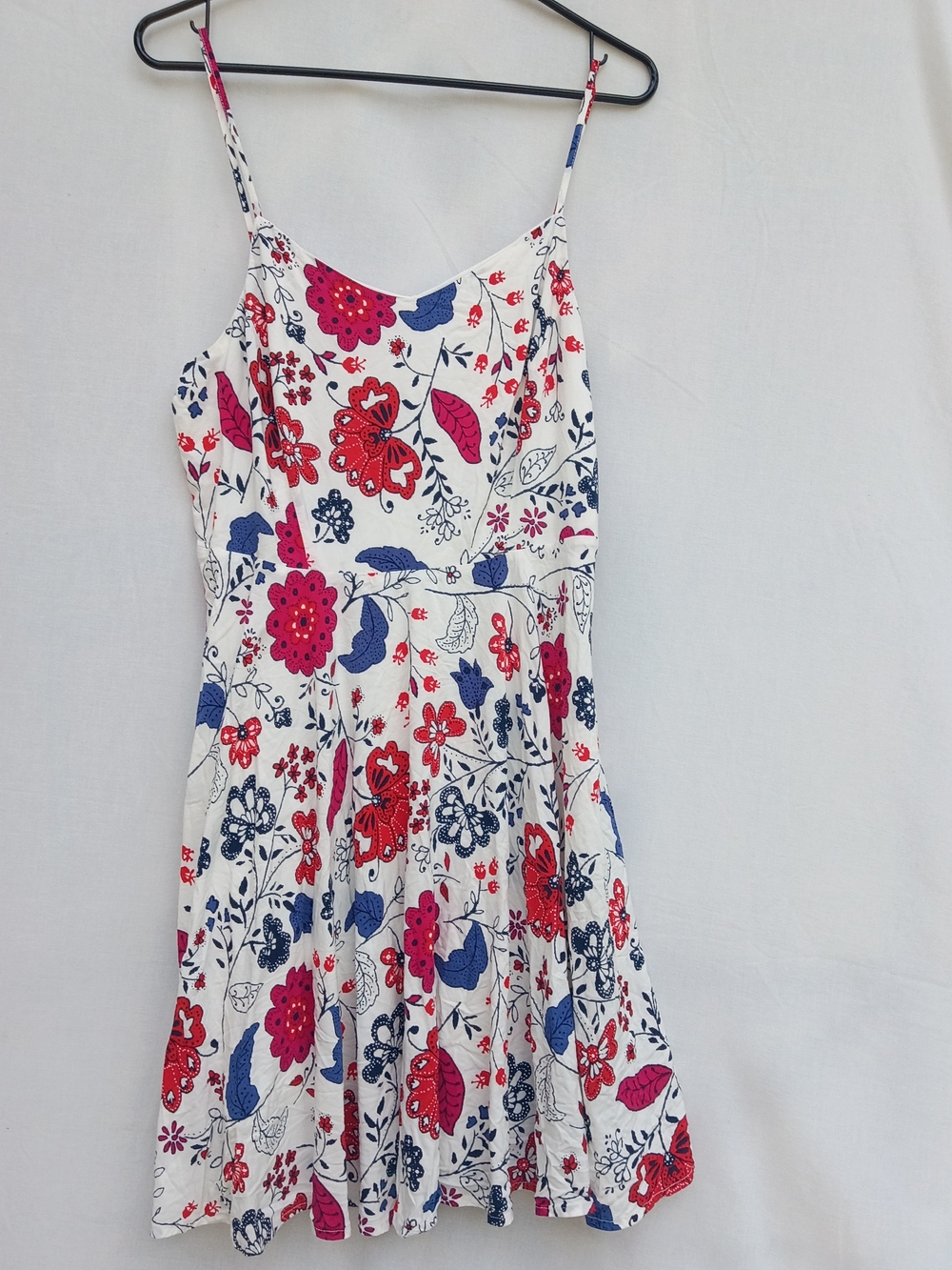 Old Navy White Mini Dress with Red & Blue Floral Pattern